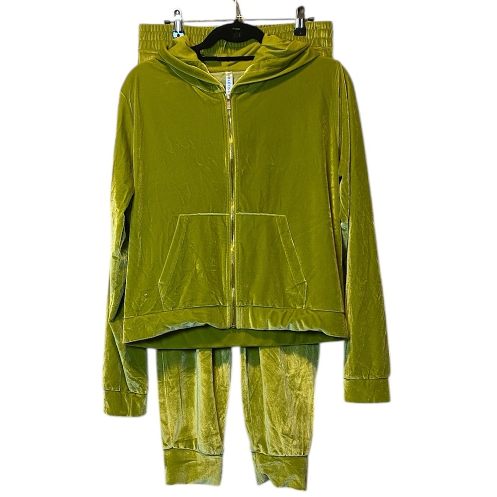 Fabletics Velour Jogger Track Suit Women’s Green Zip Hoodie Large Pants Medium